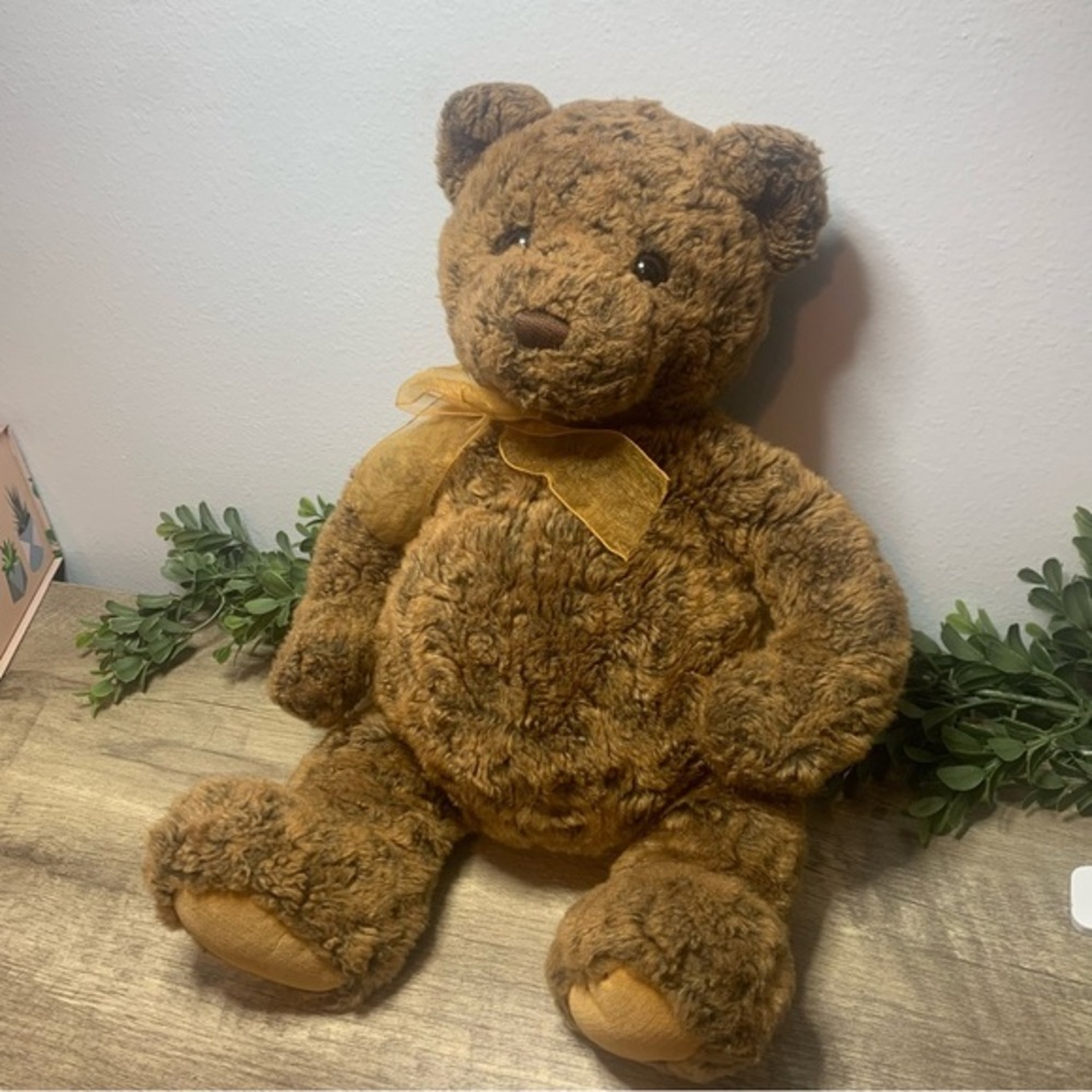 Gund Teddy Bear Oakley Plush Brown Stuffed animal 6441 gold bow ribbon RARE